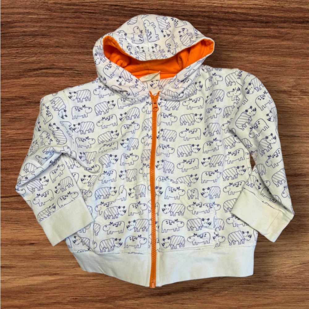 Like New! Mirasa Organic Cotton Hippo Rhinoceros zip hoodie SZ 2T
